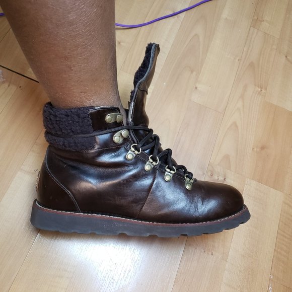 UGG AUSTRALIAN LEATHER+SHEEPSKIN SHEARLING WOOL FUR GRAY Native Snow Boot W7us - Picture 4 of 4